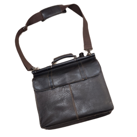 KENNETH COLE Leather Messenger Briefcase,Dark Brown Men's OS - Picture 2 of 13